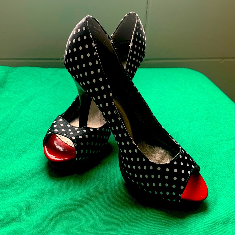 Rampage Black and White Polka dot Heels, Size 9.5